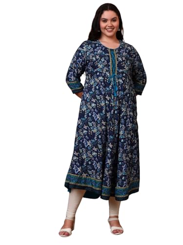Image of Yash Gallery Women's Rayon Relaxed Fit Anarkali 's Floral Printed Kurta