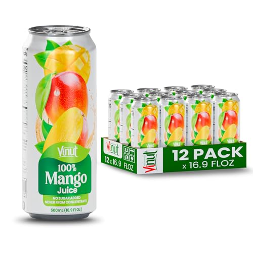 Image of VINUT 100% Mango Juice, No Sugar Added, Never From Concentrate, 16.9 fl oz (500 mL) Can, Pack of 12