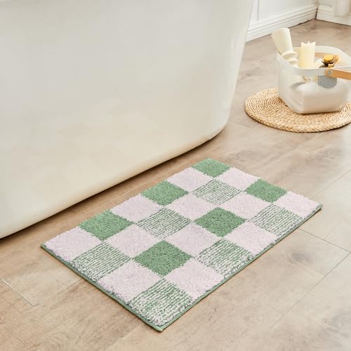 CozeCube Bath mats for Bathroom Non Slip, Fluffy Absorbent Microfiber Bath mat Washable, Aesthetic Bathroom Rugs, Large Sage Green Checkered Bath mat, Sage Green, 36" x 24" by CozeCube - Image 8