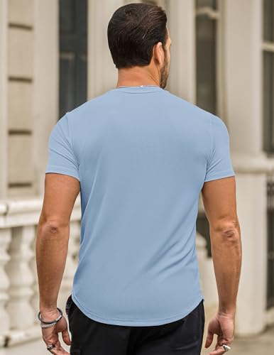 Image of JMIERR Mens Short Sleeve T Shirt Summer Muscle Slim Fitted Crewneck Longline Tees Shirts for Gym Workout