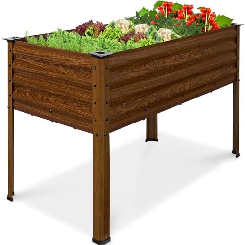 Best Choice Products 48x24x30in Galvanized Raised Garden Bed, Metal Elevated Planter Box, Vegetable Garden for Backyard, Patio, Balcony, 100% Non Toxic Materials - Wood Grain