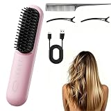 Escova Alisadora Sem Fio Atualizada 2026, 4 Ajustes de Temperatura, Aquecimento Rápido, Cuidado com Cerâmica MCH, Bateria Recarregável de 4000mAh para Estilo Sem Frizz (Rosa)