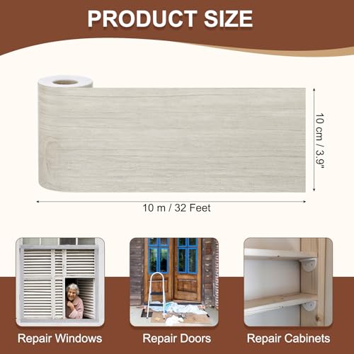 Image of MECCANIXITY Wood Grain Repair Tape, 4 Inch x 33 Feet Self Adhesive Wood Grain Tape Multi-Purpose Wallpaper Border Trim for Furniture Floors Windows Doors Tables Home DIY Projects, Brown