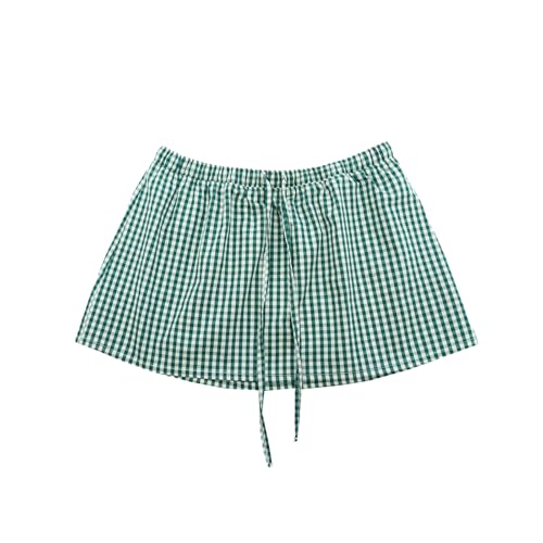 Women Y2k Plaid Mini Skirts Elastic Waist Low Rise A Line Boxer Skirt Summer Gingham Going Out Bubble Short Skirts