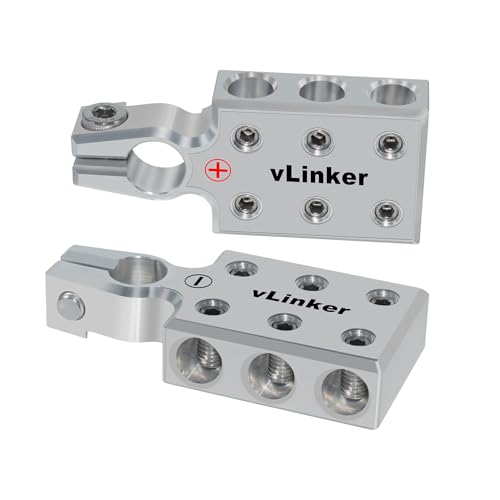 VGATE vLinker 6x1/0 Gauge AWG Lead-Acid Battery Terminals Clamp, 6061 Aluminum Battery Terminal Positive (+) Negative (-) Set, for SAE/DIN/EN Tapered Top Post, 6-Way Battery Connectors