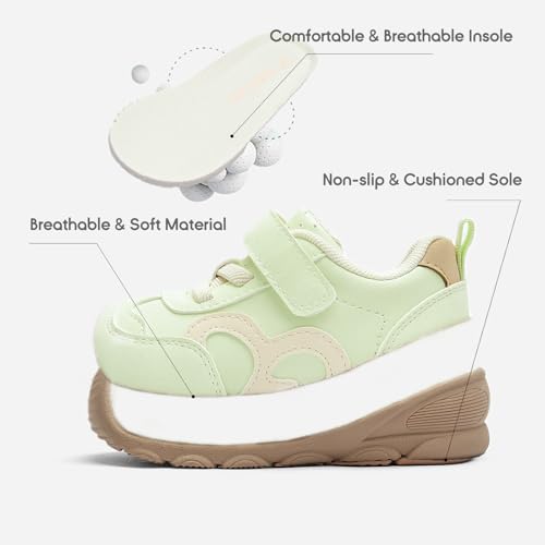 Image of Balabala Girls Boys Toddler Sneakers Wide Toe Box Walking Shoes | Unisex Kids Sneakers with hook-and-loop straps, non-slip soles, soft heel cushion, and flexible support for play