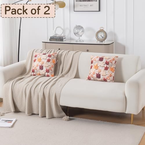 Image of HOKIPO 'Nature Muse 7D' Premium HD Printed Holland Velvet Sofa Cushion Cover | 16x16 Inch (40x40 cm) | Pack of 2, Autumn Maple (IN-923-D1*2)