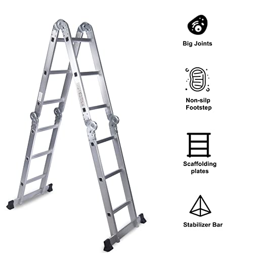 Comie 330Lb 12.5Ft Multi Purpose Aluminum Extension 7 In 1 Folding Step Ladder Foldable Lightweight Scaffold Ladder #TOP1