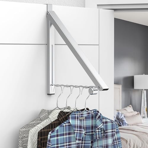 Image of Hleelomi Clothes Drying Rack for Laundry Room Organization,Foldable Over The Door Drying Racks for Saving Space Silver 1 Pack