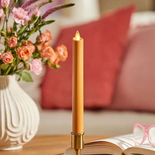 Image of Luminara - Flameless Battery Operated Taper Candle - Sunlit Honey - Pack of 1-1x9.5 - LED Flickering Flame - Realistic Safe for Home Kids and Pets