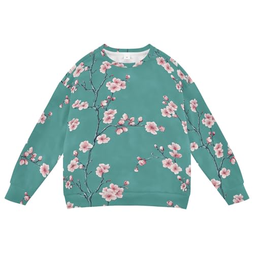 JUNZAN Safari Cherry Blossom Teal Little Kids Pullover Hoodie Fleece Sweatshirt With Hoodie Party 4T