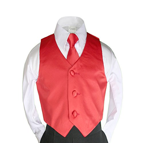 Formal Tuxedo Suits Color Satin Vest & Necktie Only from Boy Baby New Born Toddler Size Sm-4T (3T, Red)