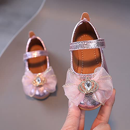 Summer and Autumn Fashion Girls Casual Shoes Solid Color Mesh Bow Rhinestones Flat Lightweight Dress Dinosaur Shoes (Pink, 9.5 Toddler)3