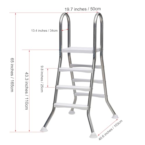Escalera de piscina de acero inoxidable de 3 peldaños doble cara miniatura 6