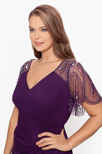 Xscape Female Long Sheer Matte Jersey Beaded Flutter Sleeve4