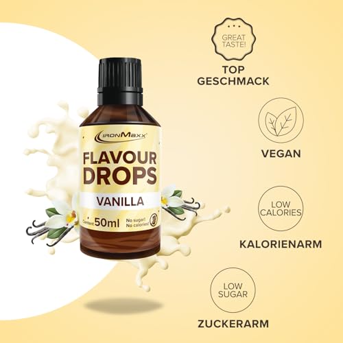 IronMaxx Flavour Drops - Vanilla 50ml | kalorienfrei & zuckerfrei | vegane Aromatropfen zum süßen von...