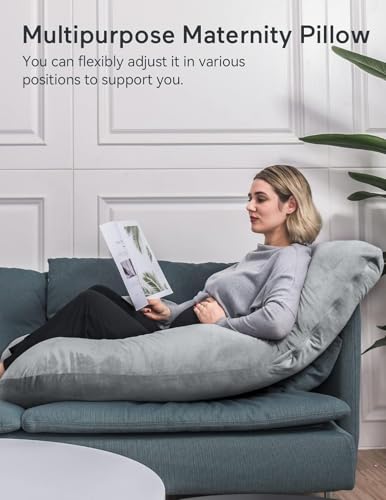 Image of G-Shaped Sleeping Pregnancy Pillow| Removable Velvet Covers| PregnoCare Fibres| Baby Shower Gift, Maternity, Nursing| Full Body Soft-Support Bump, Head, Back, Shoulder, Hips, Legs and Belly (Grey)