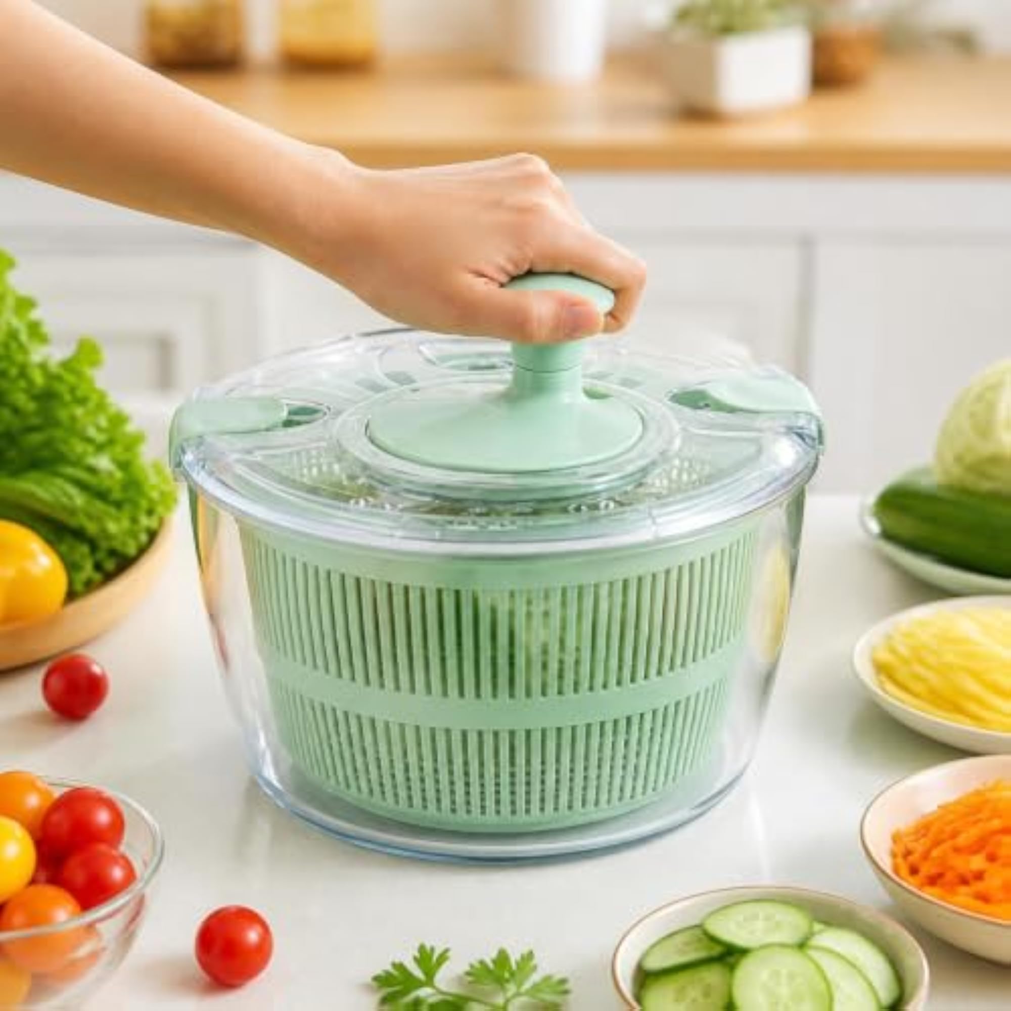 Salad Salad Dryer with Glass Bowl Ergonomic Manual
