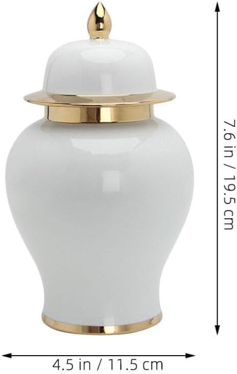 Ceramic Ginger Jar with Gold Trim - Home Decor Tea Storage Canister Decorative Centerpiece Accent Jar Chinese Porcelain Vase for Home Office Table White