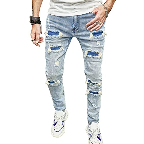 Men's Slim Fit Stretch Jeans Ripped Skinny Jeans for Men, Distressed Straight Leg Streetwear Comfort Male Pants - Main Image