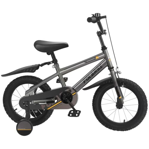 Folarsi Boys Bike 12 14 16 Inch Kids Bicycle for 2-7 Years, Sporty Children's Mountain Bike with Training Wheels & Dual Brakes, Gray-Black Steel Frame