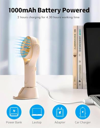 Image of DRIFTX Portable Hand Fan Rechargeable Table Fan Small Mini USB Fan | With Mist Spray Humidifier for Hot Summer | Ideal for Home, Office, Kitchen & Travel Use (Beige White, 1000mAh)