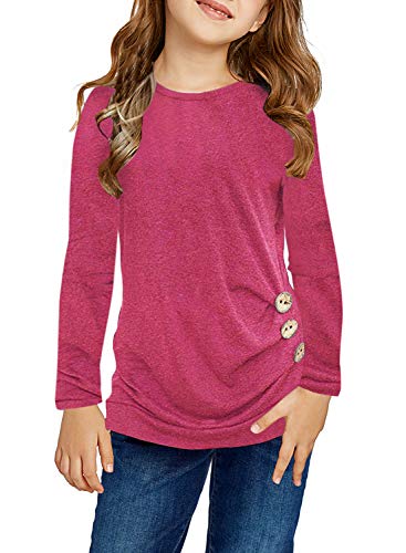 Image of Ecokauer Girls Casual Tunic Tops Knot Front Long Sleeve Loose Soft Blouse T-Shirt Size 4-13