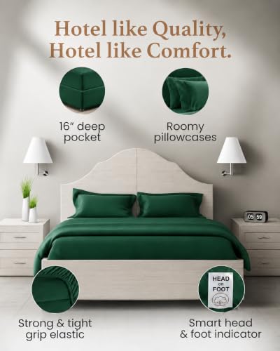 Image of 100% Egyptian Cotton Twin XL Sheets, 4 Pc, Emerald Green Sheets Twin XL