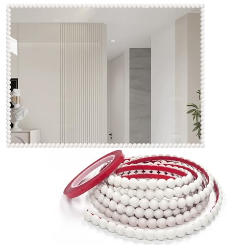 16.4 Ft PVC Peel and Stick Molding Trim, Flexible Self-Adhesive Moulding Trim for Wall, White Bead Decorative Strip for Mirror Frame, Cabinet Edge, Tile, DIY Home Decor