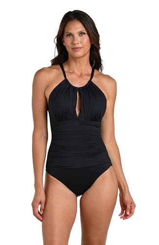 La Blanca Women's Standard Island Goddess High Neck Keyhole Mio One Piece Swimsuit, Black, 10