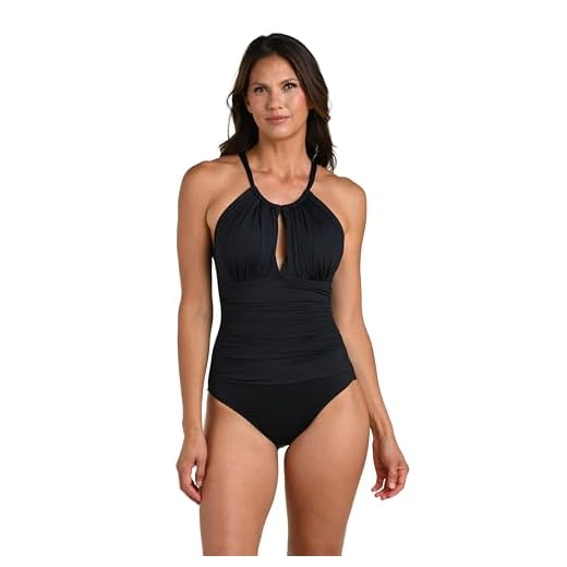 La Blanca Women's Standard Island Goddess High Neck Keyhole Mio One Piece Swimsuit, Black, 10