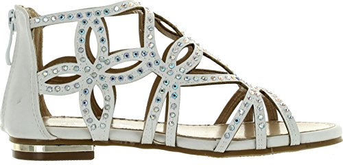 Forever Tory-63K Girls Rhinestone Glittering Cut Out Strap Gladiator Flat Dress Sandal,White Nub_T-63K,42