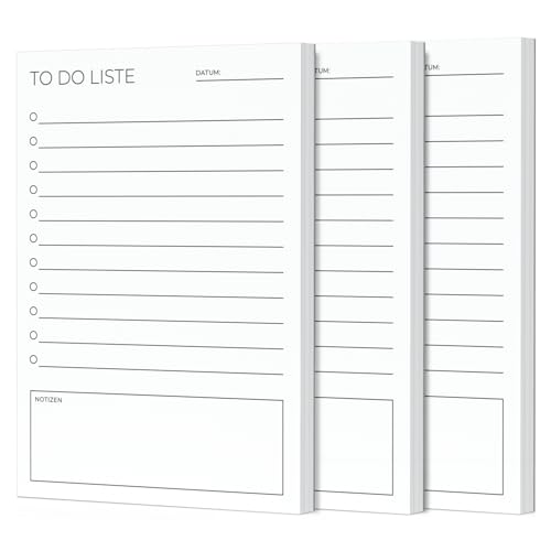Fantastino® A6 To-Do Listen Block - 3 Stück, 150 Listen. Kleiner minimalistischer Tagesplaner undatiert. Notizblöcke mit je 50 Blatt zum Abreißen für Termine, Aufgaben, Erinnerungen und Notizen