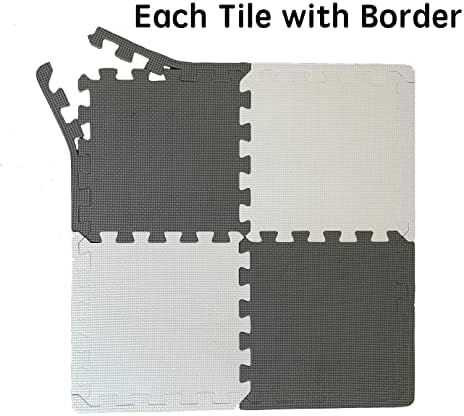 16 Pieces Tiles Foam Play Mat with Border, Interlocking Playmat Tiles, Foam Floor Mat for Kids, Puzzle Play Mat, Exercise Gym Mats – Color of Black & White & Gray 5 41JAaPrEM4L. AC