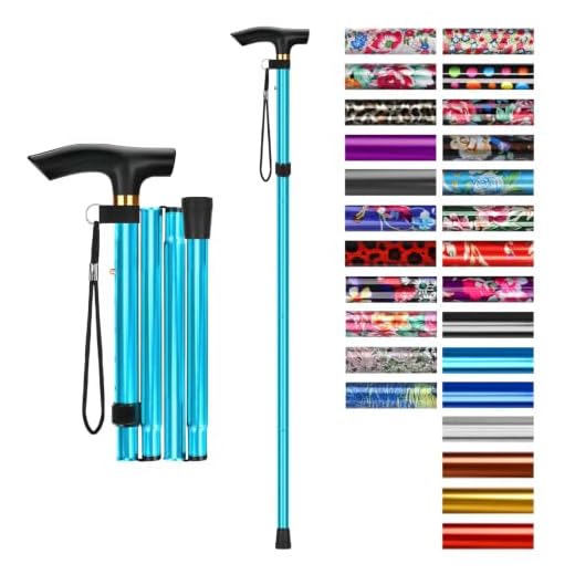 supregear Folding Walking Stick, Adjustable Collapsible Walking Stick - Lightweight Portable Balancing Walking Aid - Travel Walking Cane for Elderly Adults Men Women, Blue