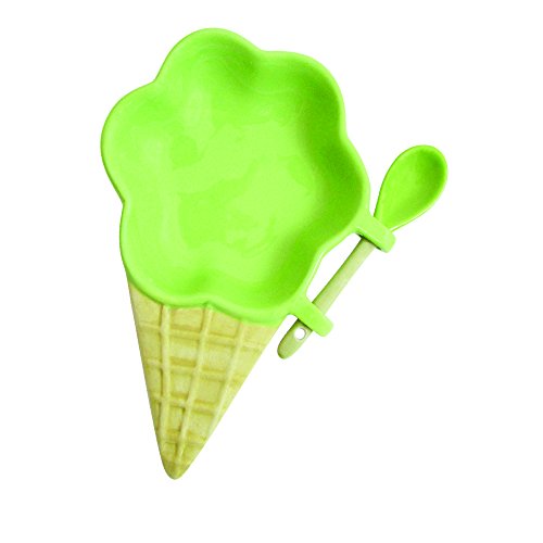 Ceramic Bowl for Ice Cream and Dessert with Serving Spoon - Novelty Pastel Kitchen Serveware Dishes (Set of 4)