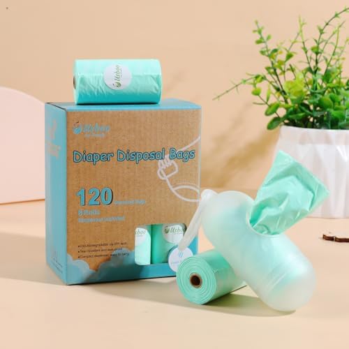USBOO Scented Disposable Diaper Bags, 8 Rolls / 120 Bags, Blue - 1