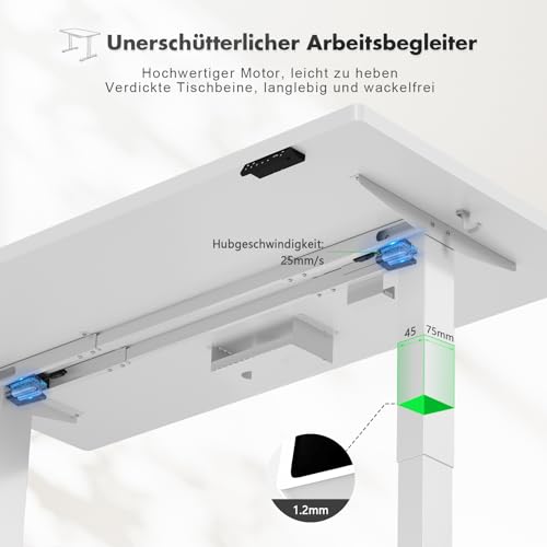 Flamaker Höhenverstellbarer Schreibtisch 160x80 cm, 25MM Ganze Tischplatte mit Bürstenloser Motor… – Ansicht 6