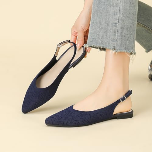 Women'S Knit Slingback Flats Elegant Pointed Toe Adjustable Buckle Toe Flat Ballerina Shoes Comfortable Light Commuting Walking Slip On Dressy Shoes4