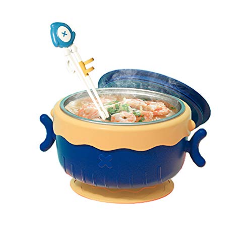 CUTIECLUB - Chiatai Bol d'isolation par injection d'eau pour bébé - En acier inoxydable - Bleu - Avec baguettes