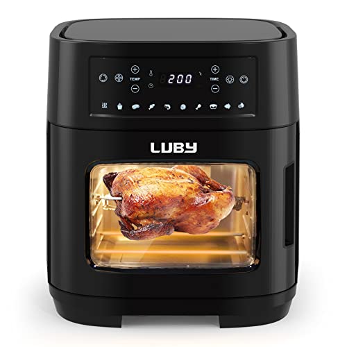Luby Freidora sin Aceite 12L, 1900W Freidora Aire con 9 Programas, Air Fryer Oven con 6 Accesorios Gratis, Horno Aire Caliente, Deshidratar, Pantalla LED Táctil, Temporizador, Negro Cover