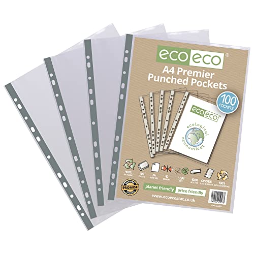 eco-eco A4 100% Recyclé Sac 100 Premier Multi Poches Poinçonnées