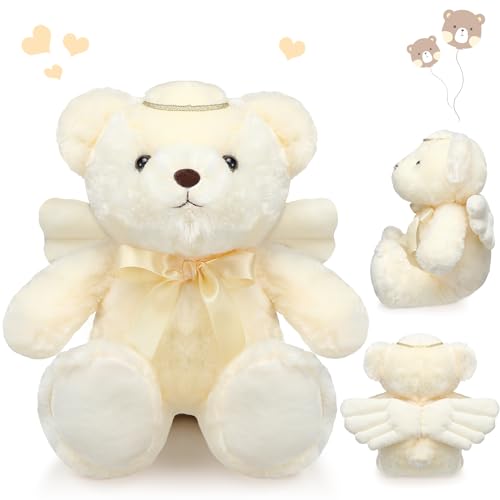 Meooeck Hydren 13.8 Inch Angel Bear Stuffed Animal - Soft Angel Plush Prayer Bear with Wings and Halo, Sympathy Gift for Kids, Boys, Girls, Ideal for...