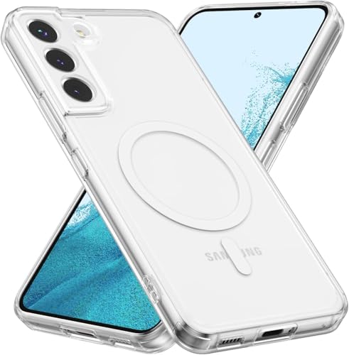Image of Magnetic Silicone Case for Samsung Galaxy S22 5G Compatible with MagSafe, Shockproof Phone Bumper Cover, Anti-Scratch Clear Back (Clear)
