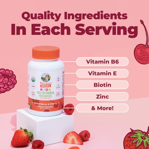 Image of MARYRUTH'S Kids Vitamins USDA Organic | Multivitamin Gummies + Postbiotics for Ages 4+ | Multivitamin for Kids with Lactobacillus Rhamnosus | Children's Vitamins | Vegan | Non-GMO | 60 Count