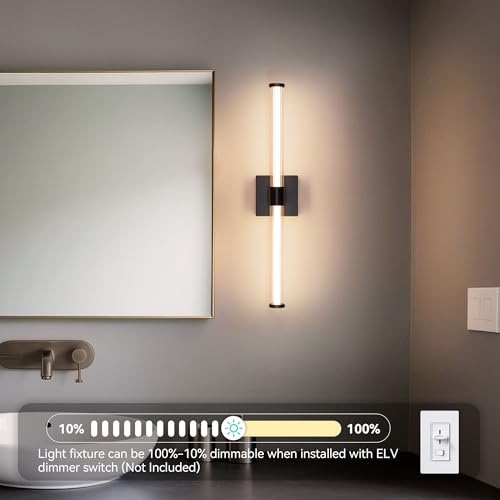 Image of Tubicen LED Vanity Light Linear Vertical Wall Sconce Dimmable 25in | 360 Full Lighting, 12W Vanity Light Bar Modern Slim Wall Light Fixture for Living Room Bathroom Bedroom, Warm White, Black