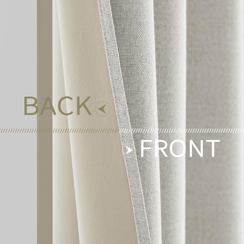 Image of MIULEE 100% Blackout Linen Textured Curtains for Bedroom Solid Thermal Insulated Light Beige Grommet Room Darkening Curtains & Drapes Luxury Decor for Living Room 52 x 84 Inch (2 Panels)