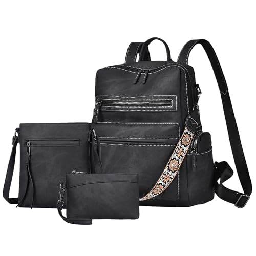 Image of Backpack Purse for Women Pu Leather Travel Backpack Fashion Designer Shoulder Bag Ladies Convertible Handbags (Inky Black)