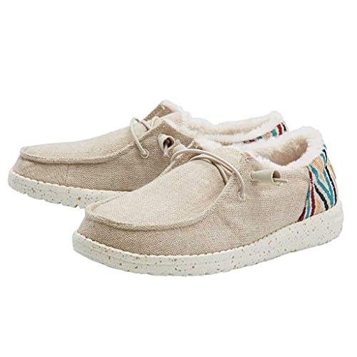 Image of HEYDUDE Women's Wendy Funk Wool Beige Size 5 | Women's Shoes | Women's Lace Up Loafers | Comfortable & Light-Weight