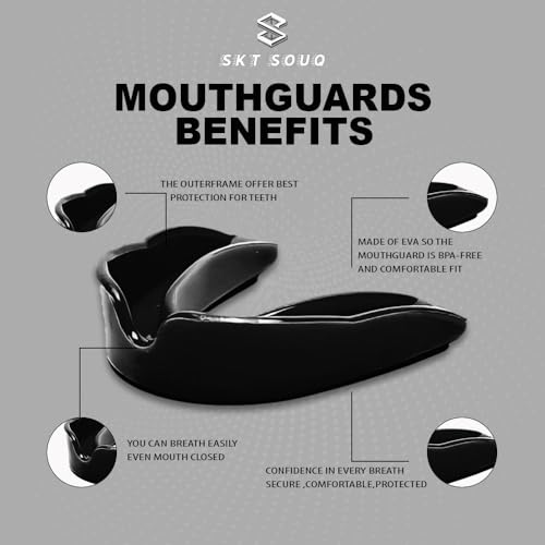 SKT SOUQ Premium Mouth Guard, Adults and Junior Gum Shield with case, Mouthguard for Jaw Protection in Contact Sports, Boxing,MMA Rugby, Football,Karate and Martial Arts (Black, Junior) - Image 3